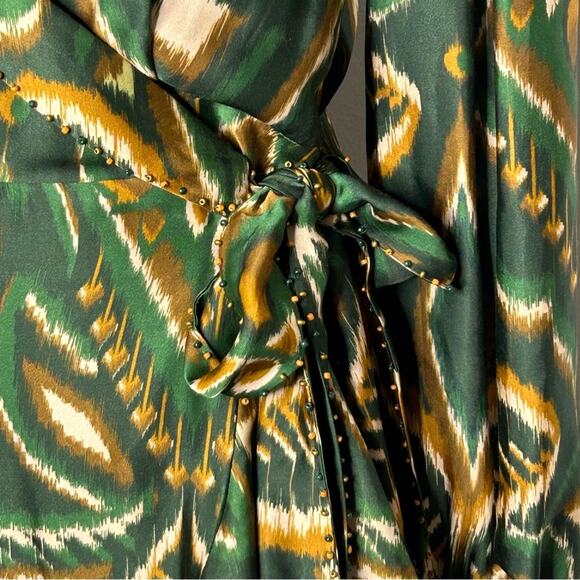 Farm Rio Pineapple Ikat Asymmetric Hem Wrap Dress Beaded Small - Picture 7 of 14